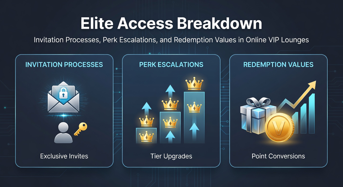 Elegant digital invitation graphic depicting a golden key unlocking an exclusive online VIP lounge entrance, with cascading perks and tier symbols in the background