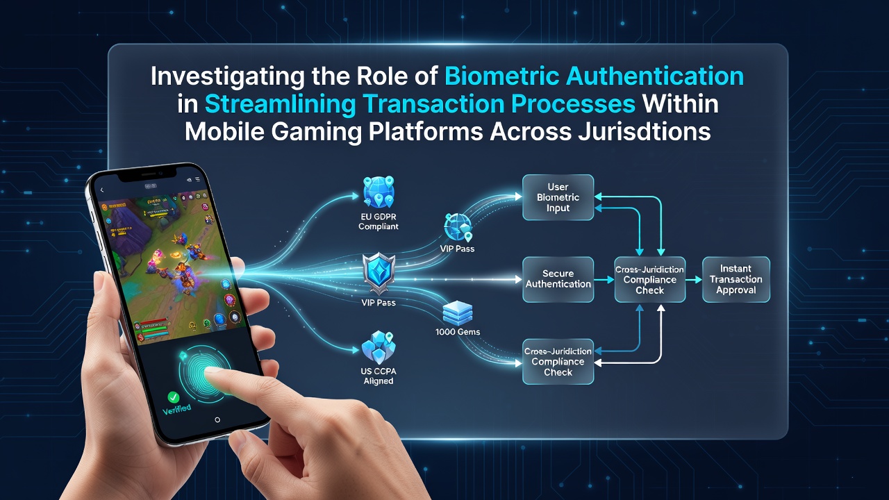 Biometric authentication interface on a mobile gaming device showing fingerprint and facial recognition options