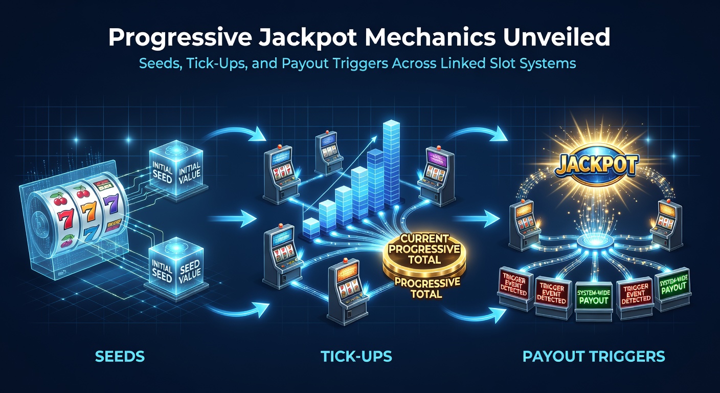 Close-up of slot machine screen displaying a ticking progressive jackpot counter, with linked network icons connecting multiple devices