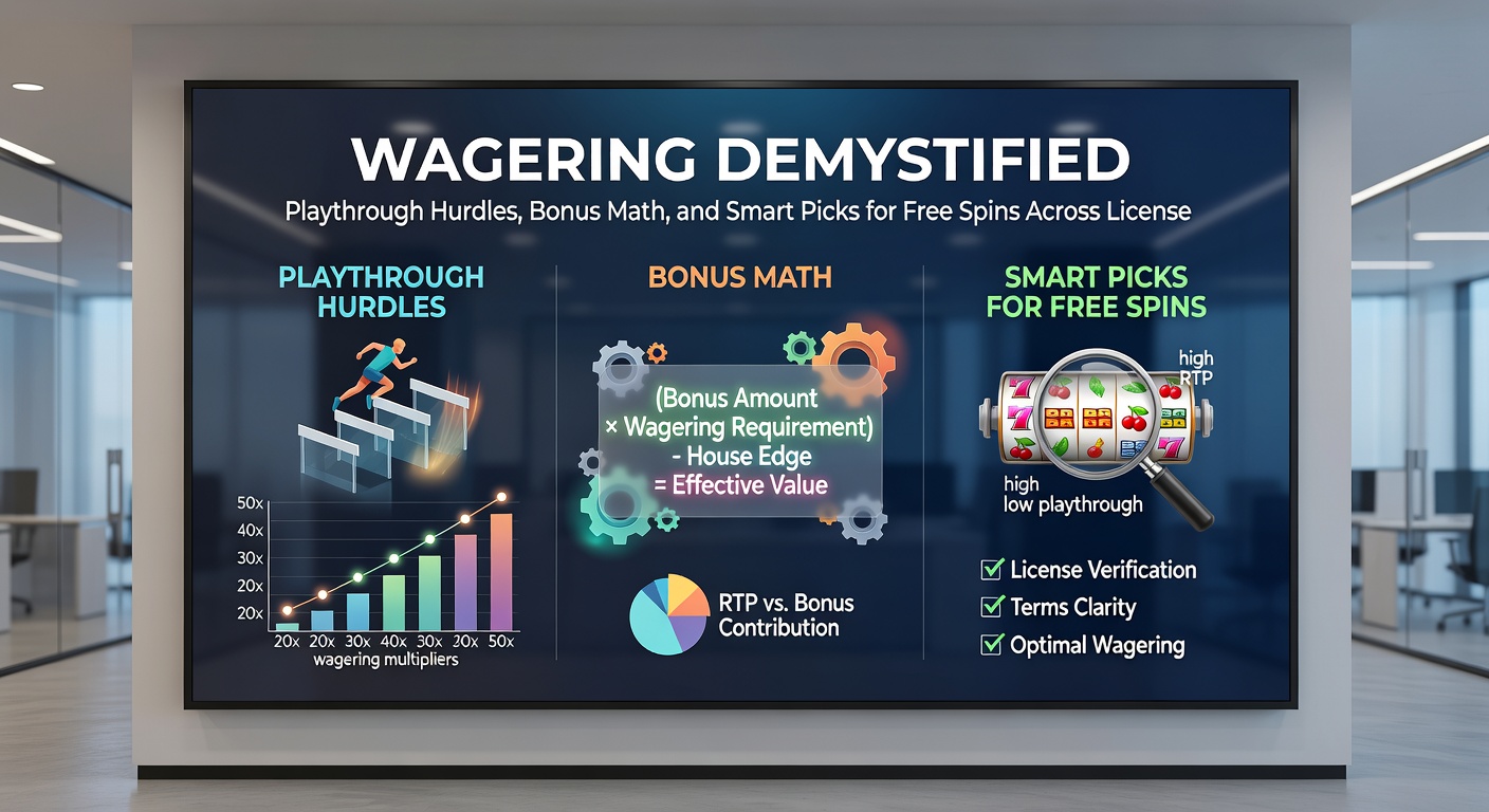 Infographic breaking down bonus math with pie charts on contribution rates, rollover examples, and free spins conversion charts